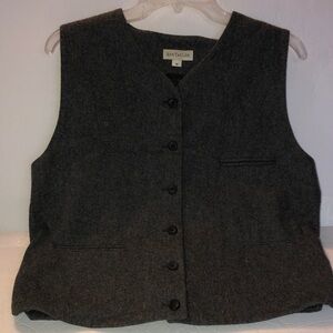 Vintage Ann Taylor Wool Blend Gray Button-Up Vest/Waist Coat w/Brooch - Medium